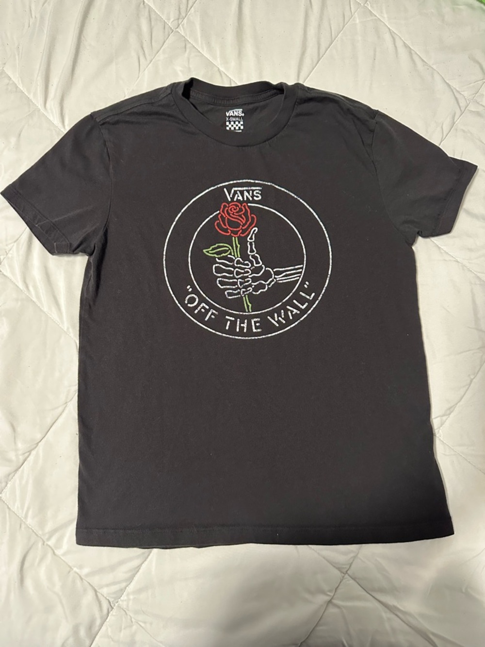 Vans Black Short-Sleeve Tee with Red Rose Graphic